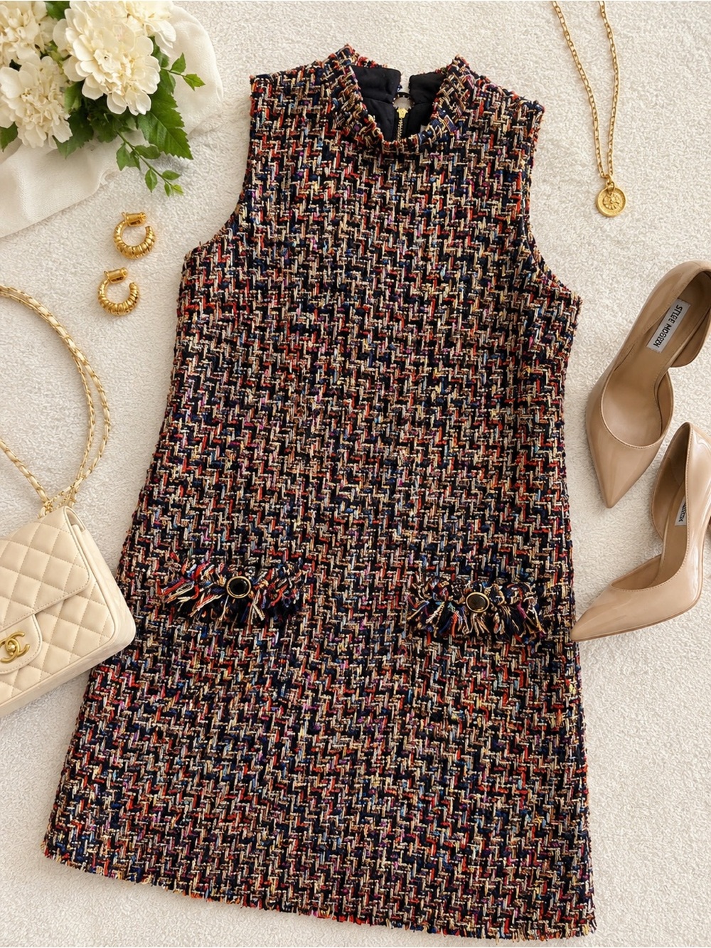 JB by Julie Brown Metallic Tweed Shift Dress Sleeveless Multicolor Size 6